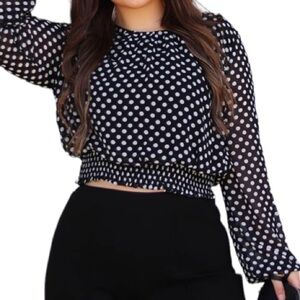 Michael Michael Kors Top Sz S Black and White Gathered Polka Dot Blouse